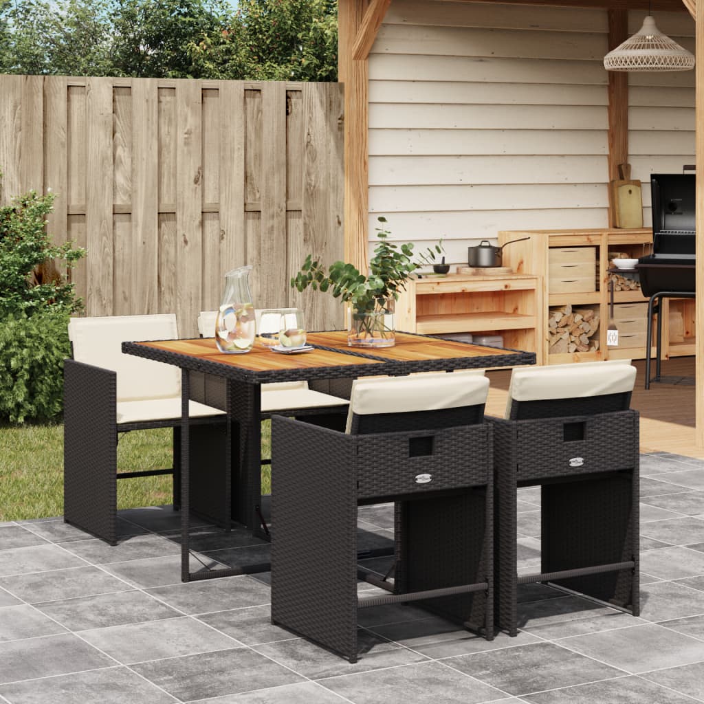 Set da Pranzo da Giardino 5 pz Nero con Cuscini in Polyrattan - homemem39