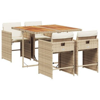 Set da Pranzo da Giardino 5 pz con Cuscini Beige in Polyrattan - homemem39