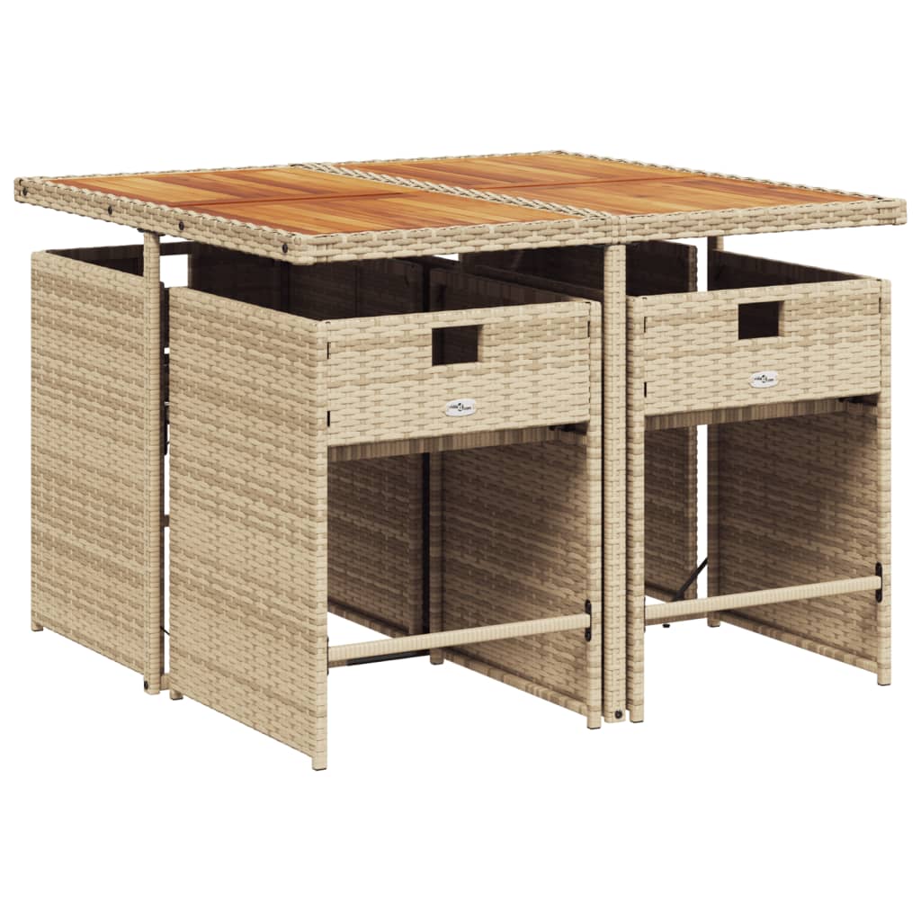 Set da Pranzo da Giardino 5 pz con Cuscini Beige in Polyrattan | homemem39