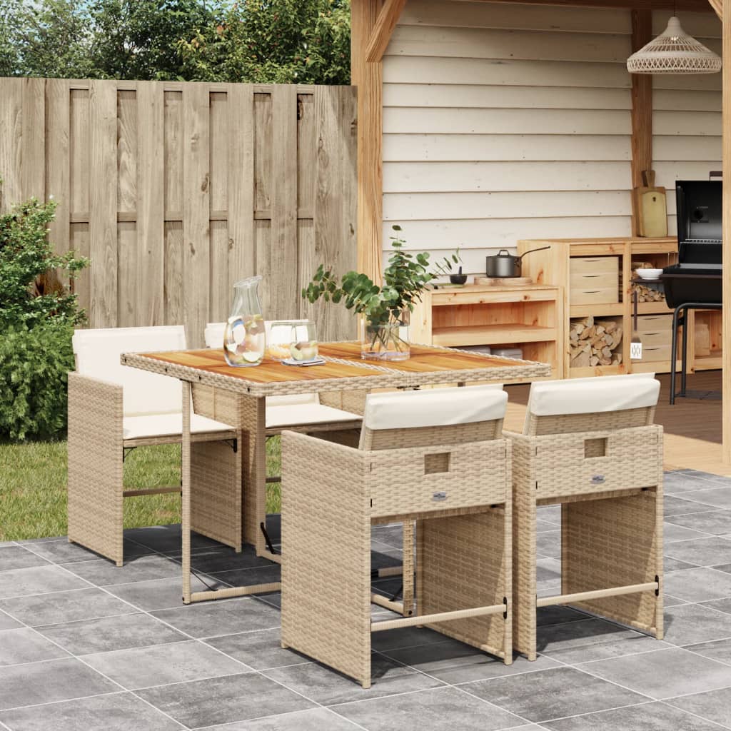 Set da Pranzo da Giardino 5 pz con Cuscini Beige in Polyrattan - homemem39
