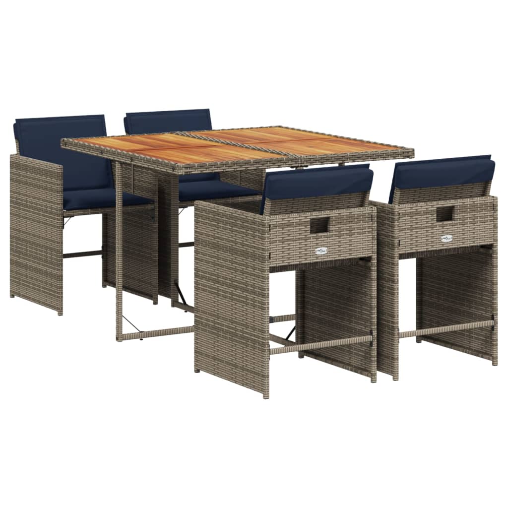 Set da pranzo da giardino da 5 pz con Cuscini in Polyrattan Grigio | homemem39