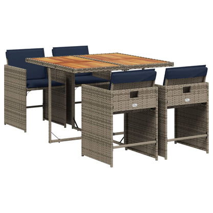 Set da pranzo da giardino da 5 pz con Cuscini in Polyrattan Grigio | homemem39