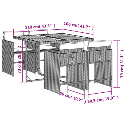 Set da pranzo da giardino da 5 pz con Cuscini in Polyrattan Grigio | homemem39