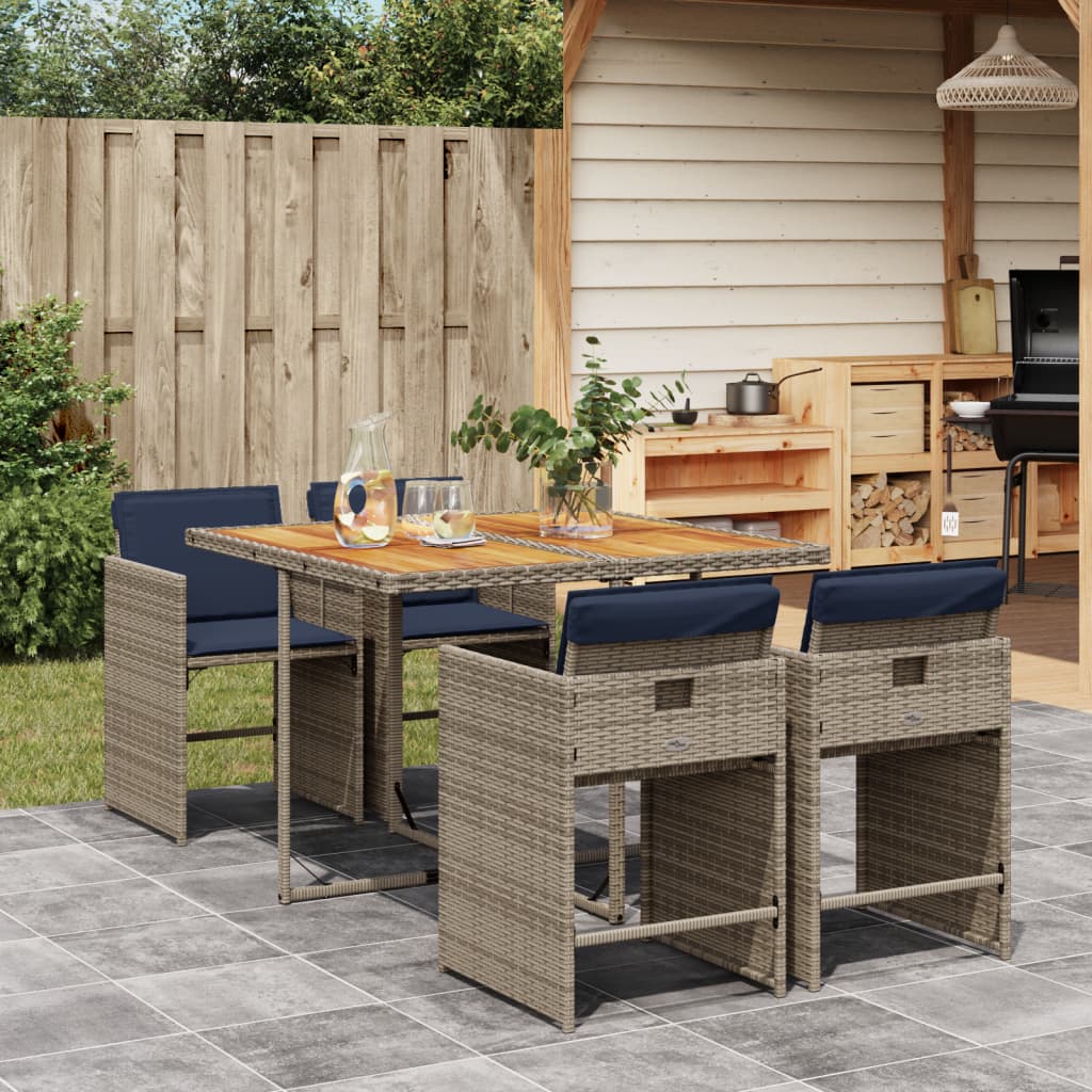 Set da pranzo da giardino da 5 pz con Cuscini in Polyrattan Grigio | homemem39