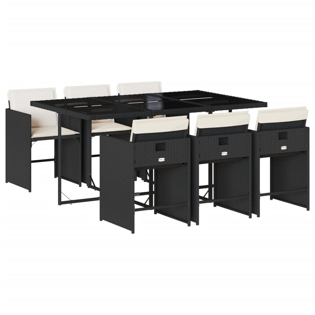 Set da Pranzo da Giardino 7 pz Nero con Cuscini in Polyrattan - homemem39