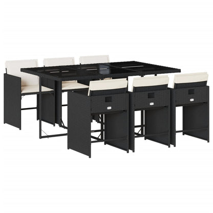 Set da Pranzo da Giardino 7 pz Nero con Cuscini in Polyrattan - homemem39