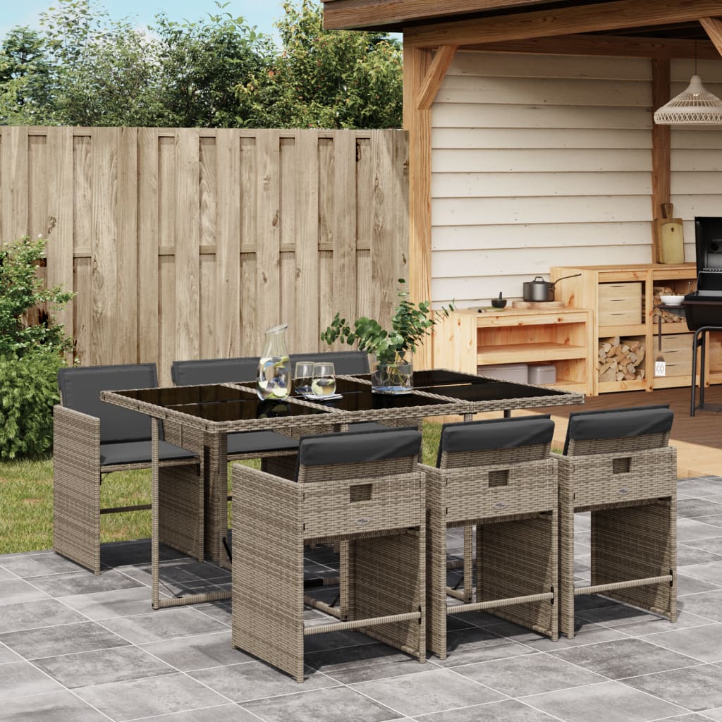 Set da Pranzo da Giardino 7 pz con Cuscini in Polyrattan Grigio | homemem39