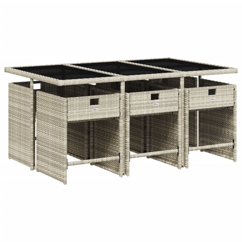 Set da Pranzo da Giardino 7 pz Cuscini Polyrattan Grigio Chiaro | homemem39