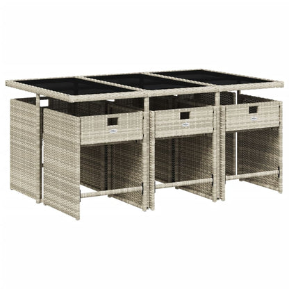 Set da Pranzo da Giardino 7 pz Cuscini Polyrattan Grigio Chiaro | homemem39