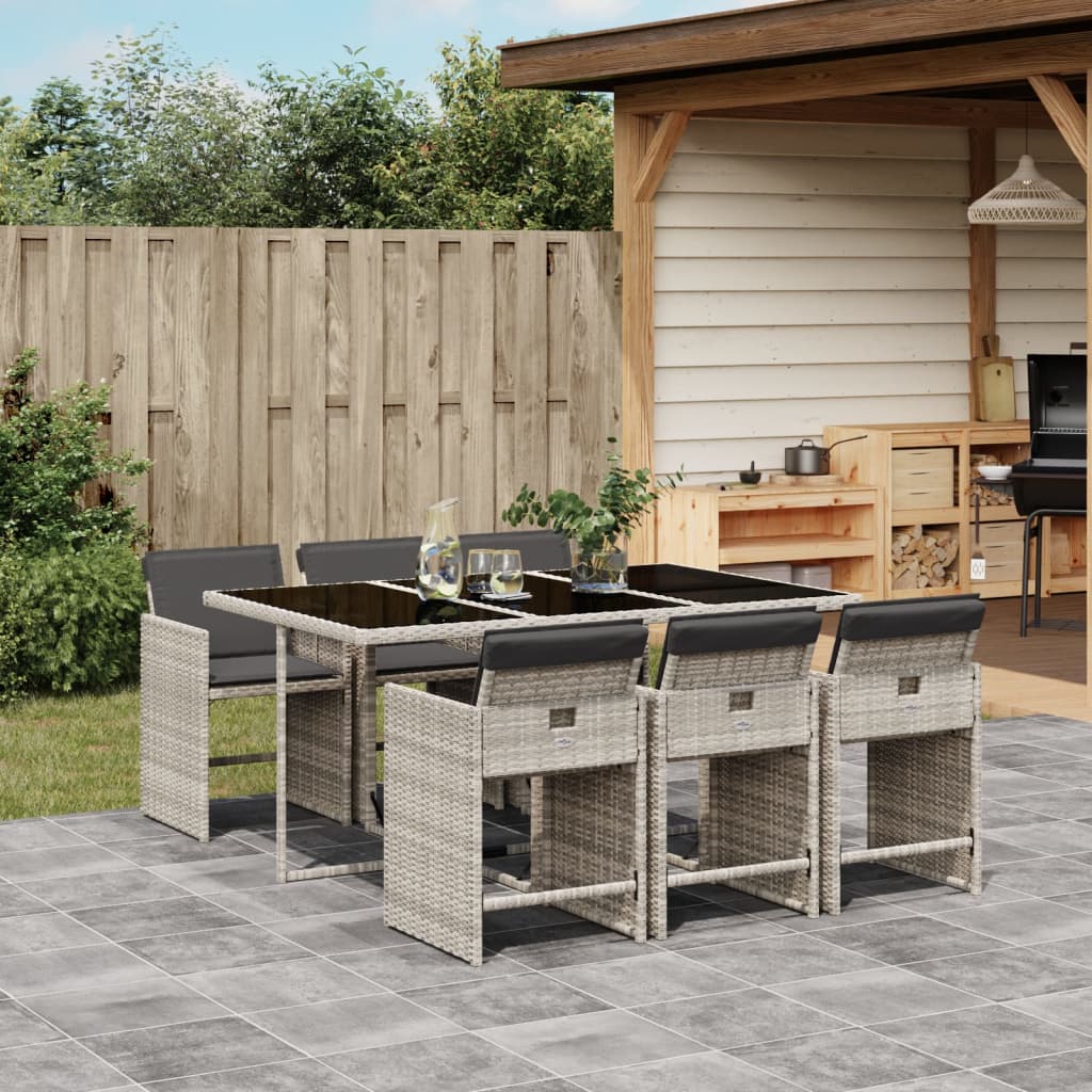 Set da Pranzo da Giardino 7 pz Cuscini Polyrattan Grigio Chiaro | homemem39