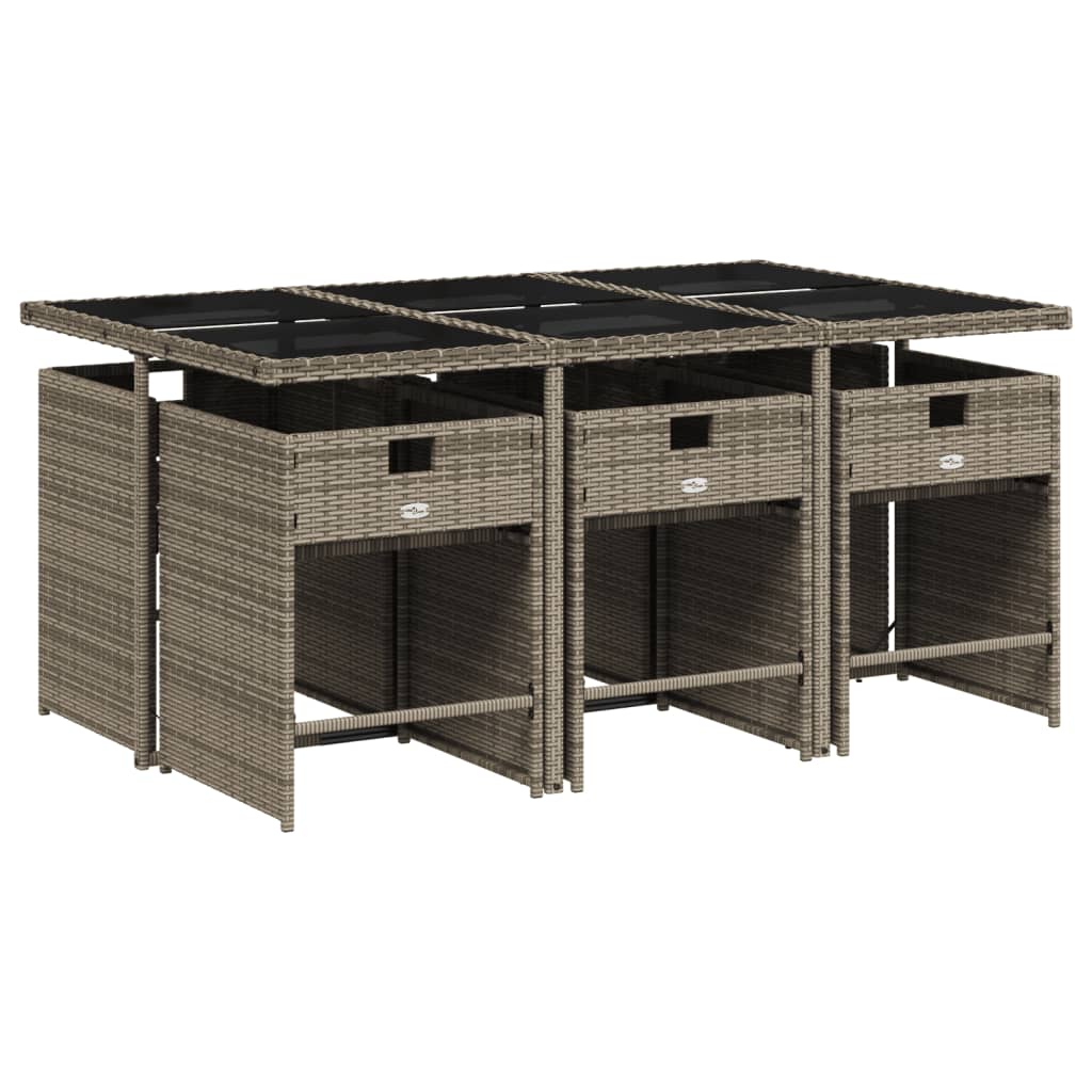Set da pranzo da giardino da 7 pz con Cuscini in Polyrattan Grigio | homemem39
