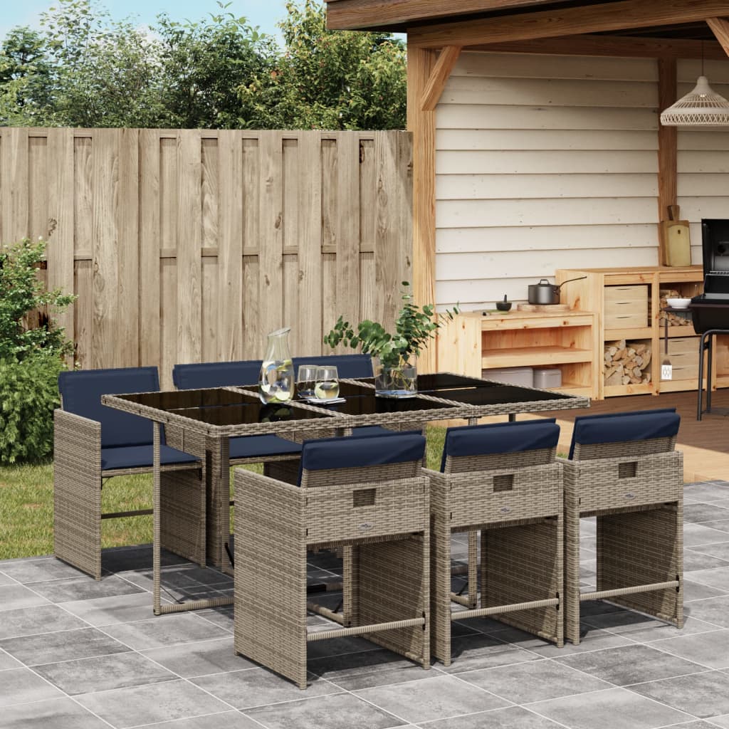 Set da pranzo da giardino da 7 pz con Cuscini in Polyrattan Grigio | homemem39