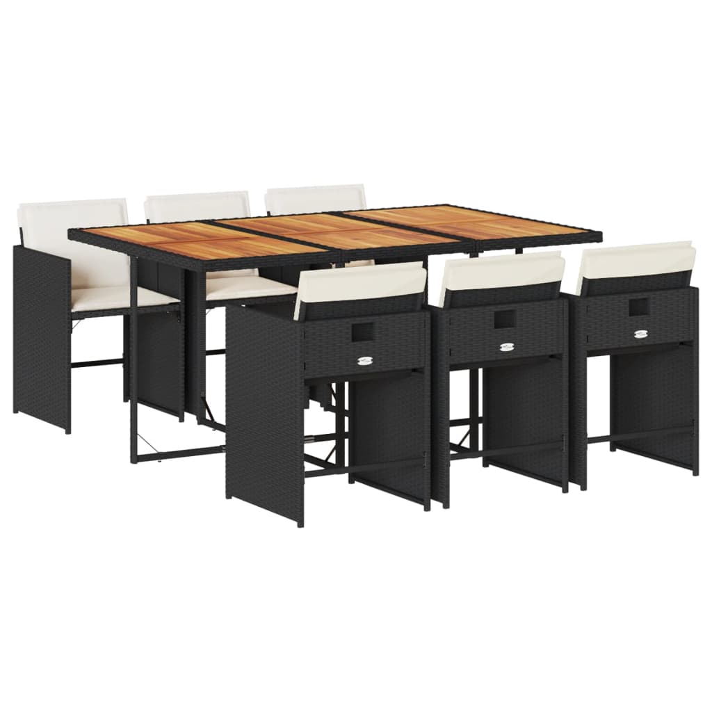 Set da Pranzo da Giardino 7 pz Nero con Cuscini in Polyrattan - homemem39