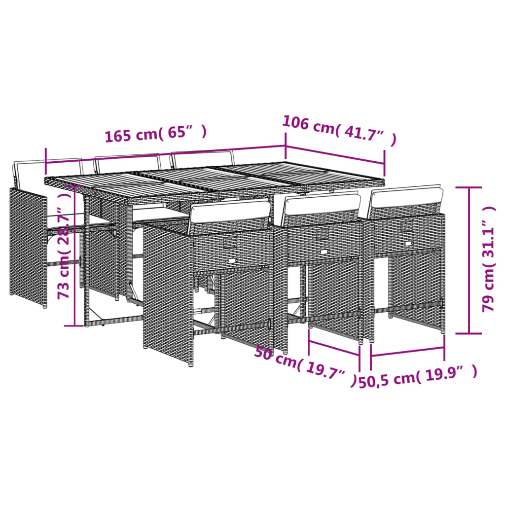 Set da Pranzo da Giardino 7 pz Nero con Cuscini in Polyrattan | homemem39