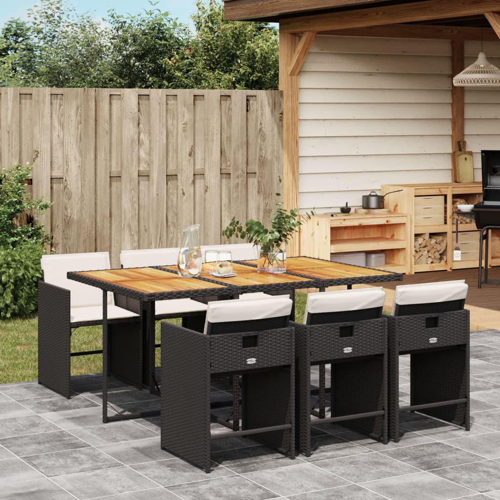 Set da Pranzo da Giardino 7 pz Nero con Cuscini in Polyrattan - homemem39