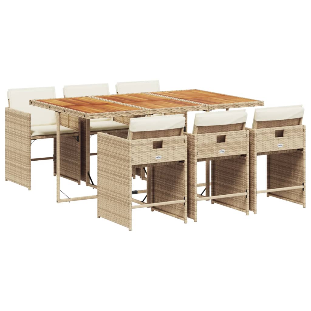 Set da Pranzo da Giardino 7 pz con Cuscini Beige in Polyrattan - homemem39