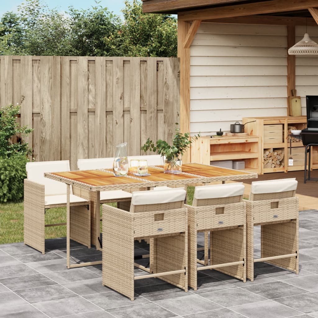 Set da Pranzo da Giardino 7 pz con Cuscini Beige in Polyrattan | homemem39