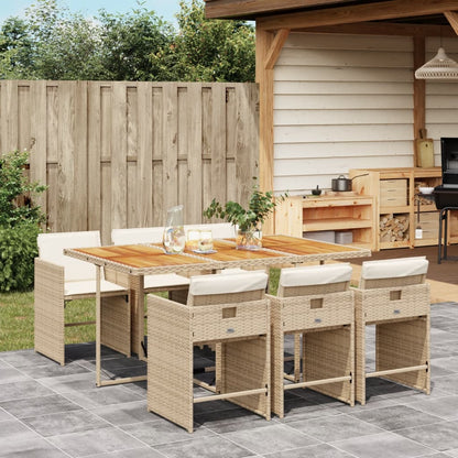 Set da Pranzo da Giardino 7 pz con Cuscini Beige in Polyrattan | homemem39