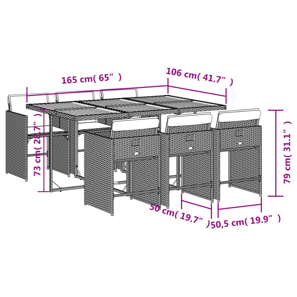 Set da pranzo da giardino da 7 pz con Cuscini in Polyrattan Grigio | homemem39