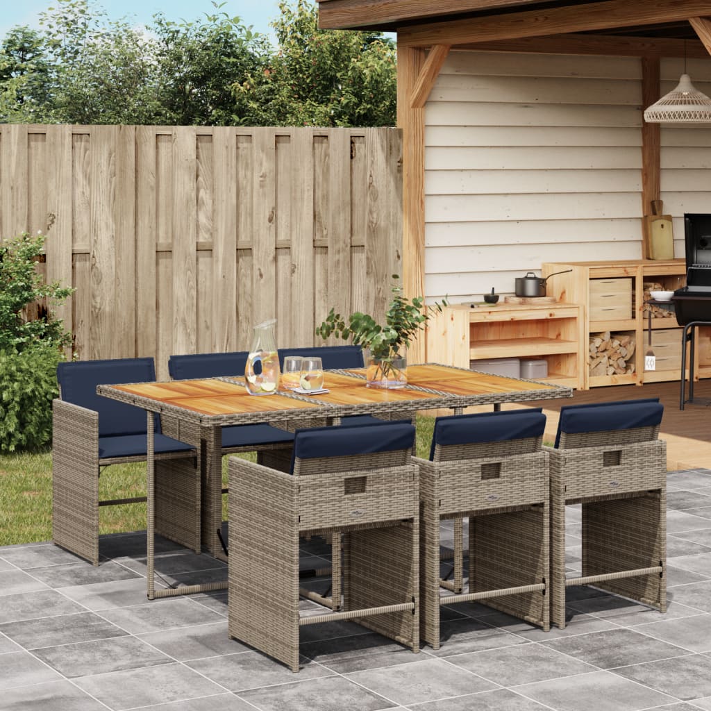 Set da pranzo da giardino da 7 pz con Cuscini in Polyrattan Grigio | homemem39