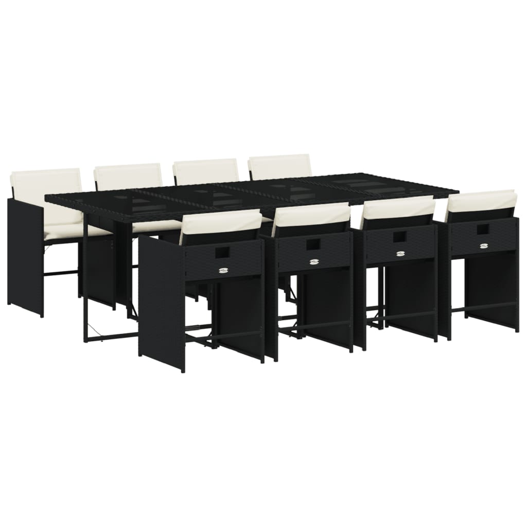 Set da Pranzo da Giardino 9 pz con Cuscini Nero in Polyrattan | homemem39