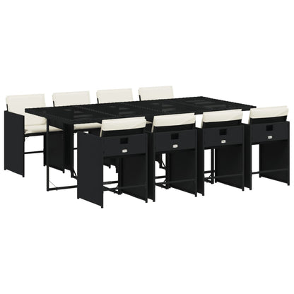 Set da Pranzo da Giardino 9 pz con Cuscini Nero in Polyrattan | homemem39