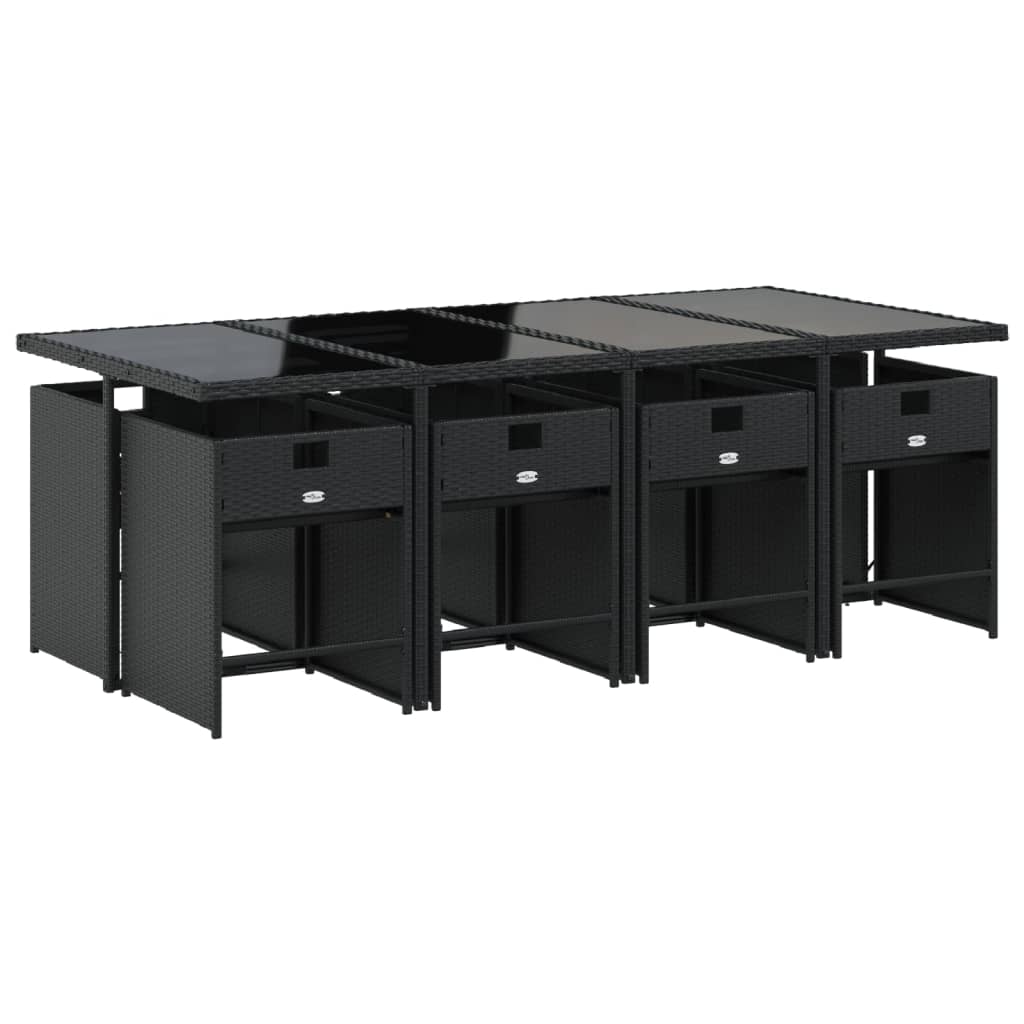 Set da Pranzo da Giardino 9 pz con Cuscini Nero in Polyrattan | homemem39