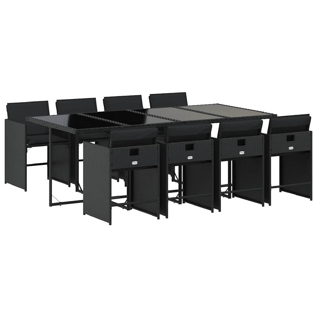 Set da Pranzo da Giardino 9 pz con Cuscini Nero in Polyrattan | homemem39