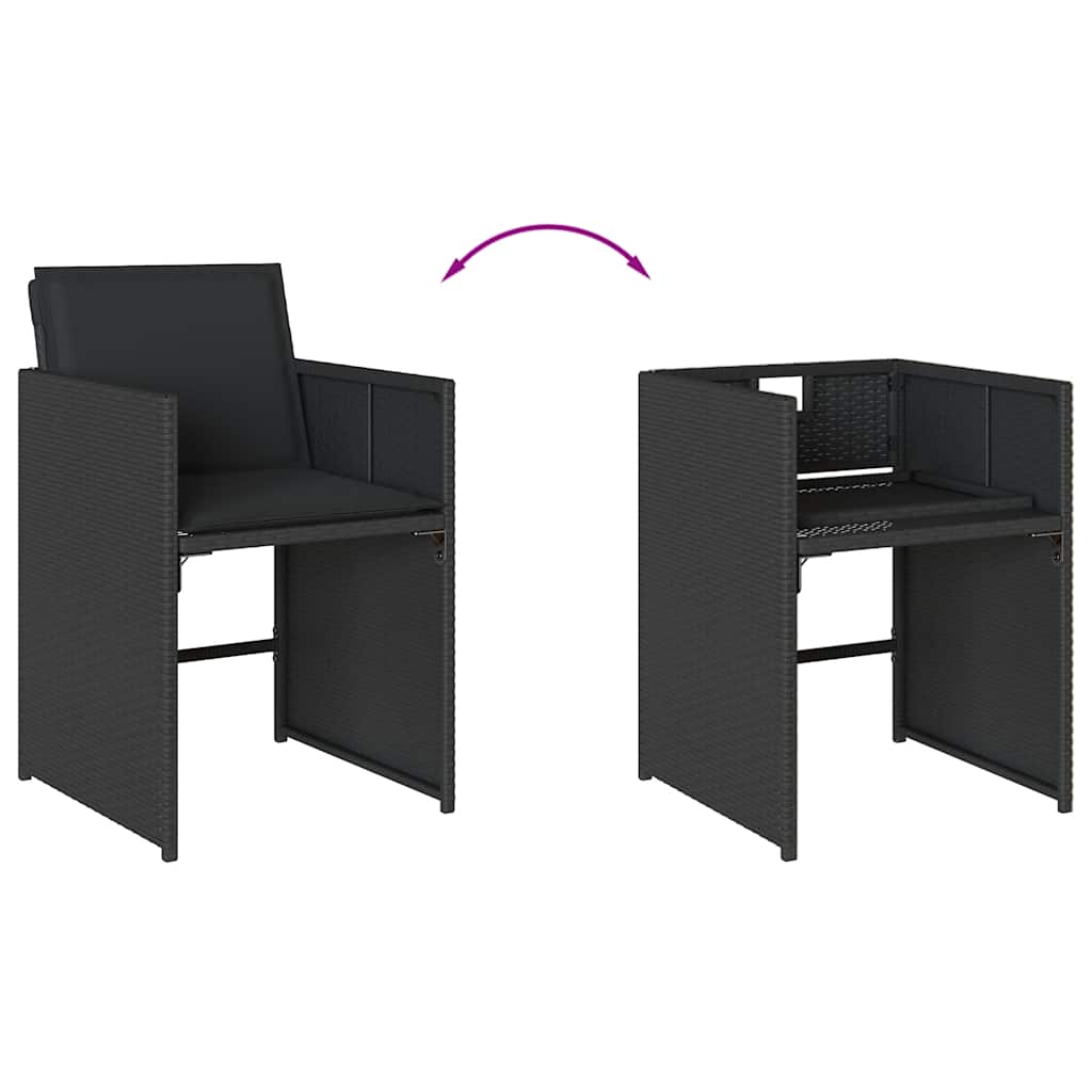 Set da Pranzo da Giardino 9 pz con Cuscini Nero in Polyrattan | homemem39