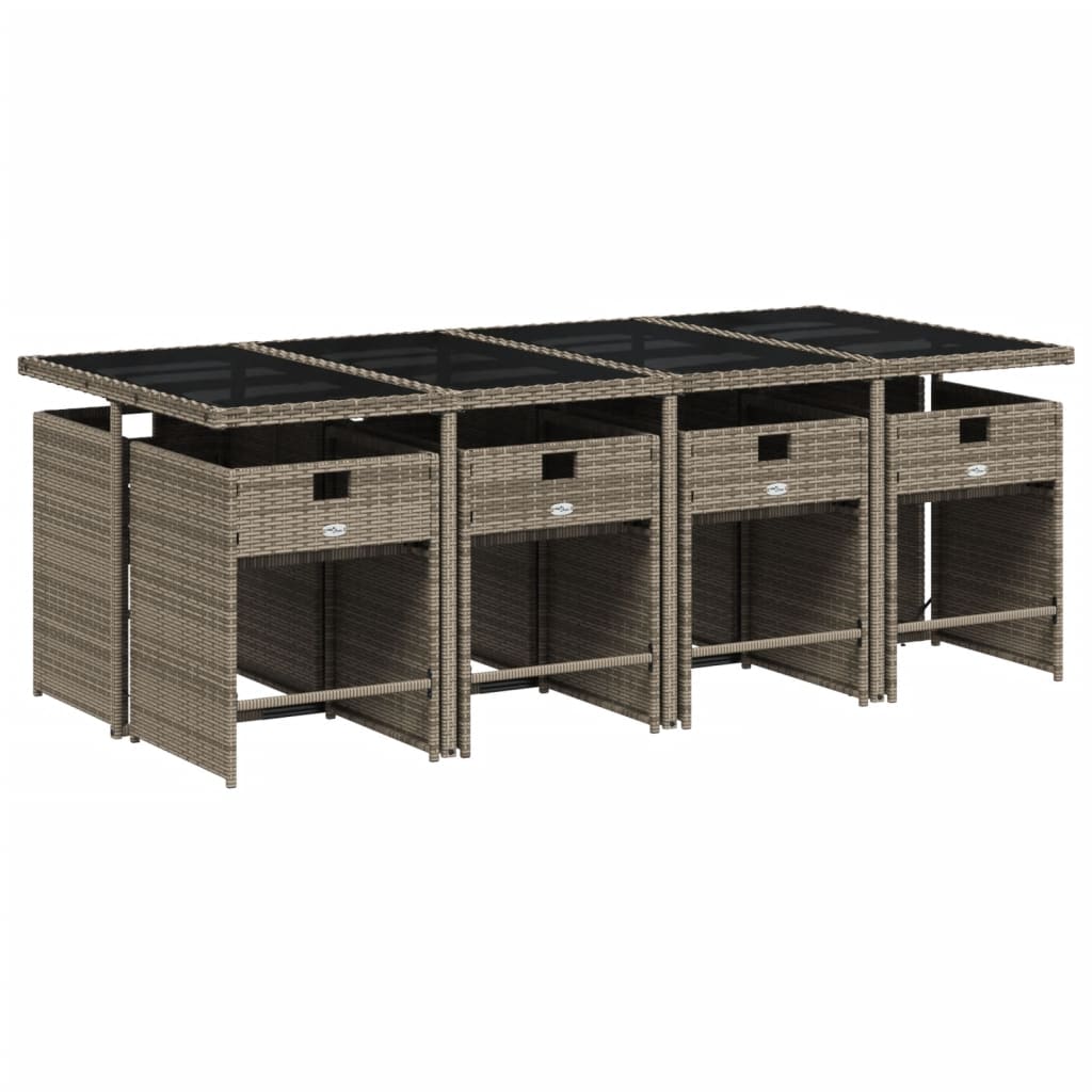Set da Pranzo da Giardino 9 pz con Cuscini in Polyrattan Grigio | homemem39