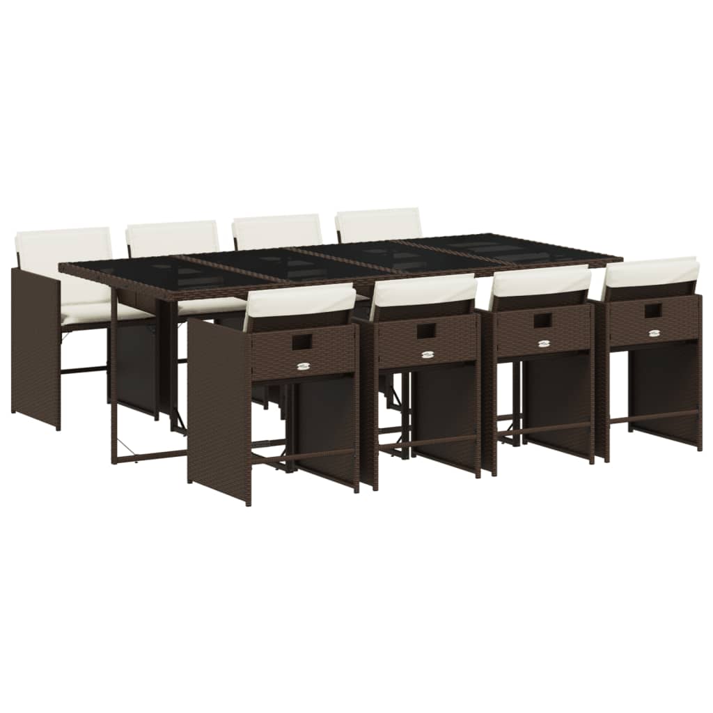 Set da Pranzo da Giardino 9pz con Cuscini Marrone in Polyrattan - homemem39
