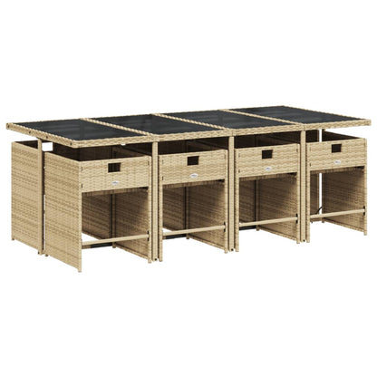 Set da Pranzo da Giardino 9 pz con Cuscini Beige in Polyrattan | homemem39