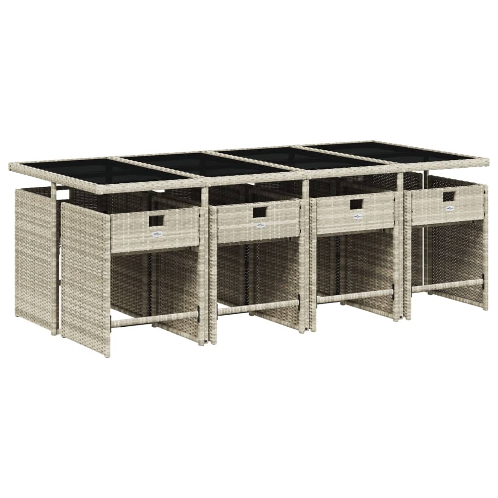 Set Pranzo da Giardino 9pz con Cuscini Grigio Chiaro Polyrattan | homemem39