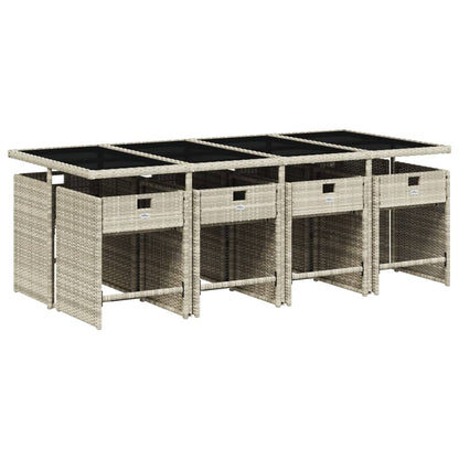 Set Pranzo da Giardino 9pz con Cuscini Grigio Chiaro Polyrattan | homemem39