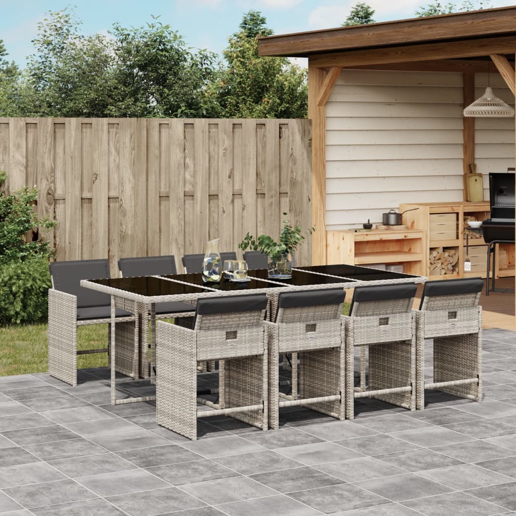 Set Pranzo da Giardino 9pz con Cuscini Grigio Chiaro Polyrattan | homemem39