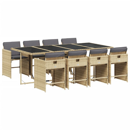 Set Pranzo da Giardino 9 pz con Cuscini Beige Misto Polyrattan | homemem39