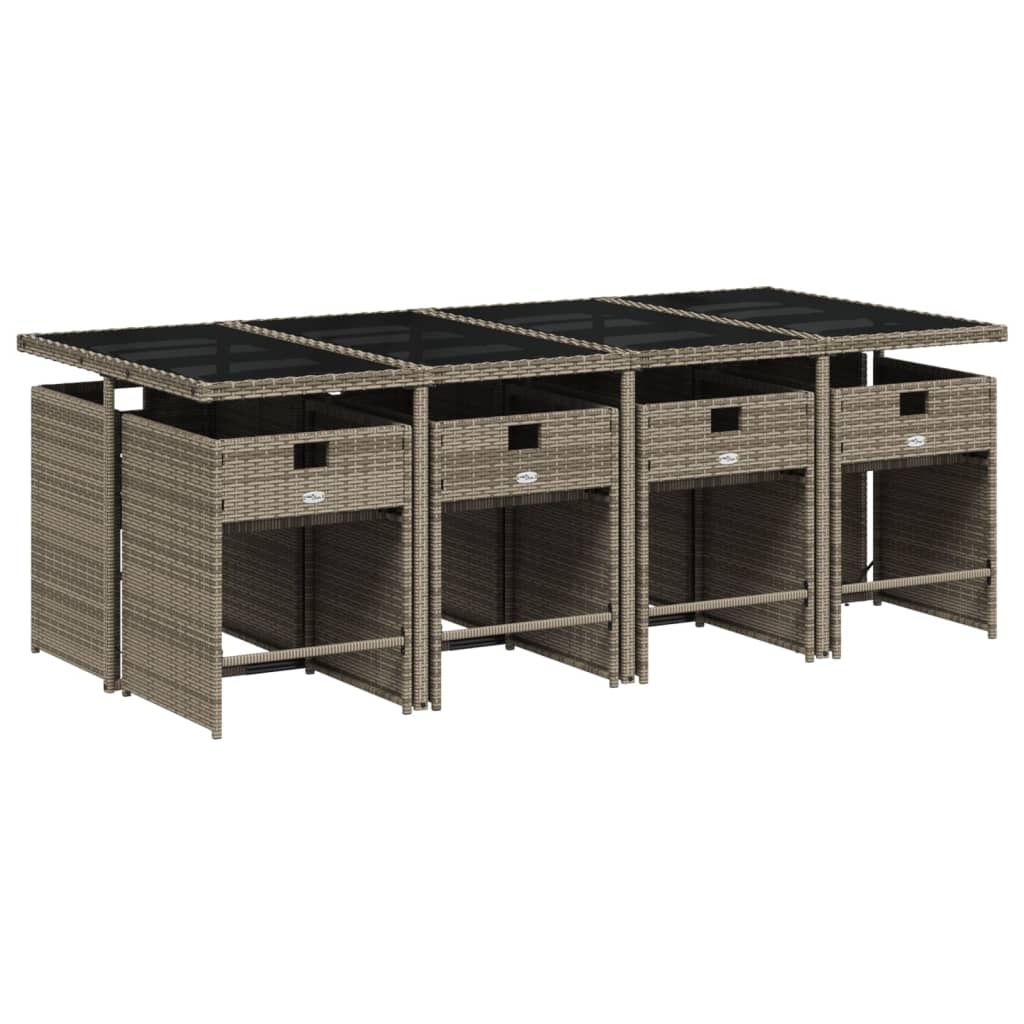 Set da pranzo da giardino da 9 pz con Cuscini in Polyrattan Grigio | homemem39