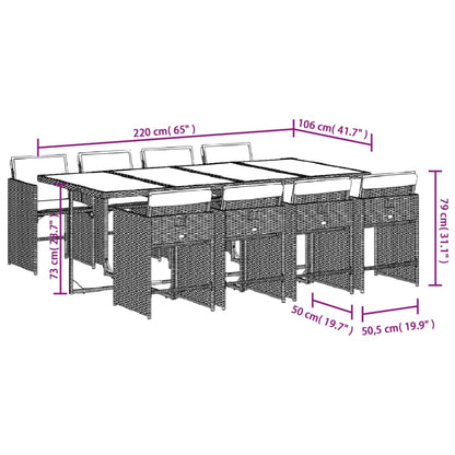 Set da pranzo da giardino da 9 pz con Cuscini in Polyrattan Grigio | homemem39