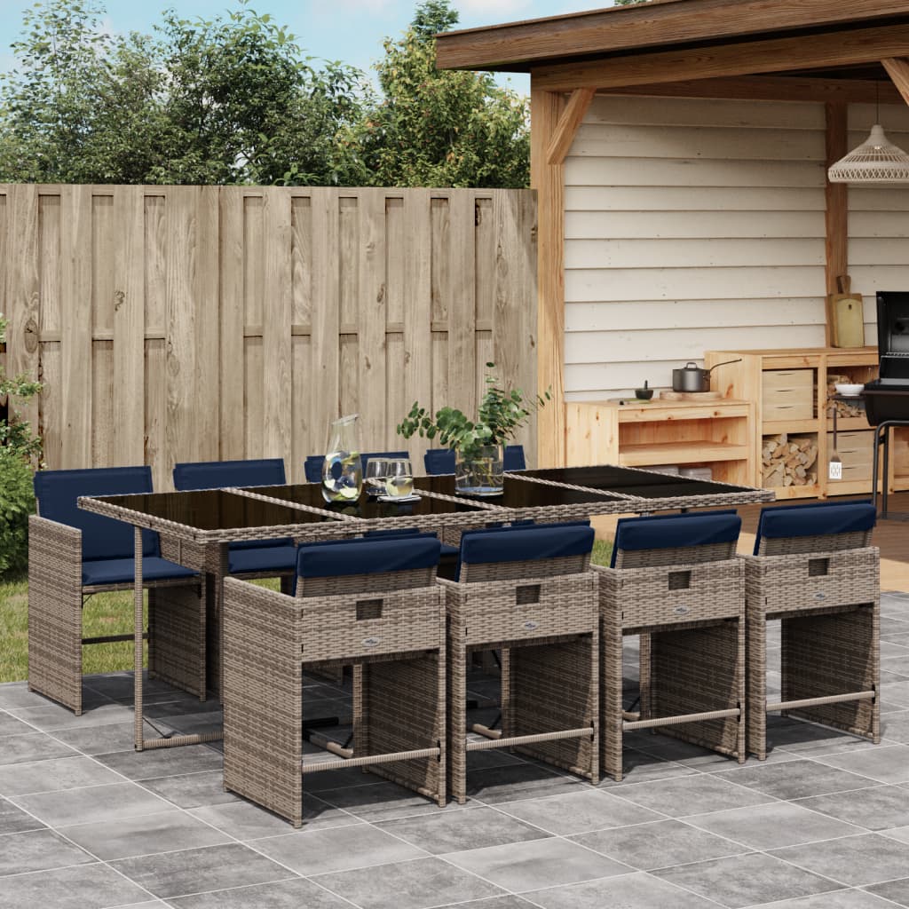Set da pranzo da giardino da 9 pz con Cuscini in Polyrattan Grigio | homemem39