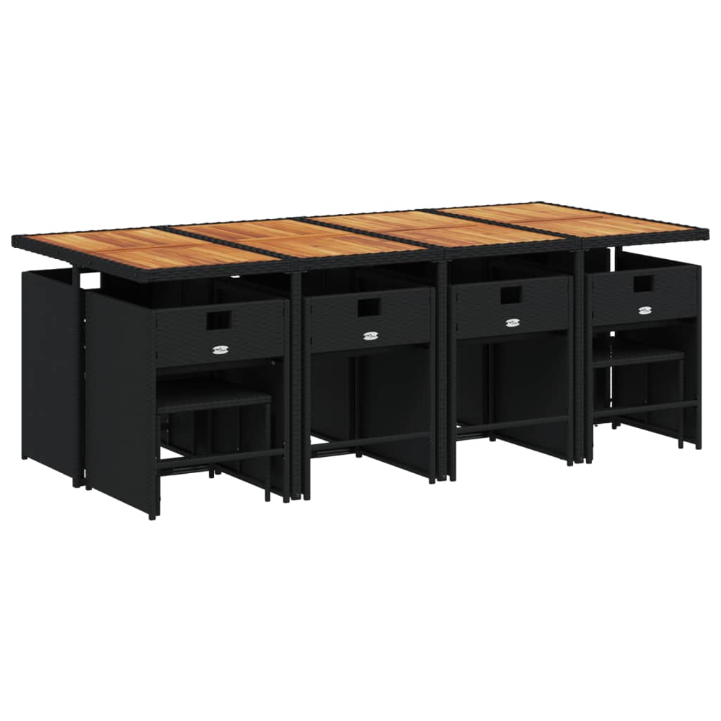 Set da Pranzo da Giardino 9 pz con Cuscini Nero in Polyrattan | homemem39