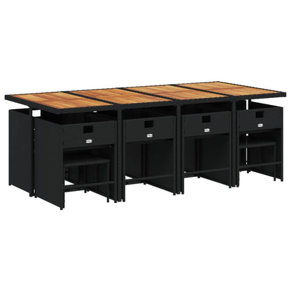 Set da Pranzo da Giardino 9 pz con Cuscini Nero in Polyrattan | homemem39