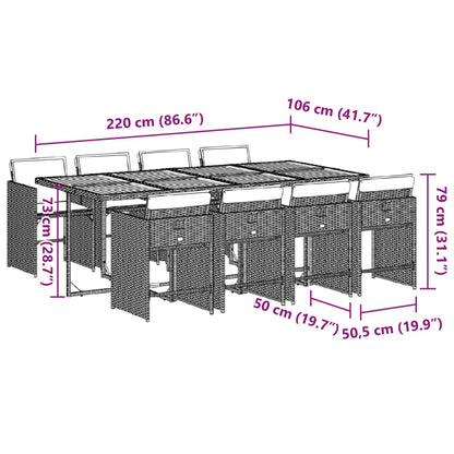Set da Pranzo da Giardino 9 pz con Cuscini Nero in Polyrattan | homemem39