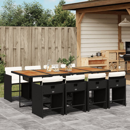 Set da Pranzo da Giardino 9 pz con Cuscini Nero in Polyrattan | homemem39