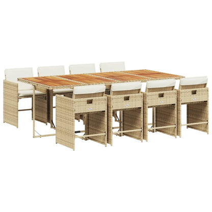 Set da Pranzo da Giardino 9 pz con Cuscini Beige in Polyrattan | homemem39