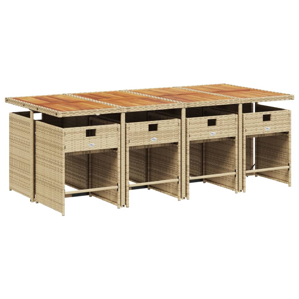 Set da Pranzo da Giardino 9 pz con Cuscini Beige in Polyrattan | homemem39