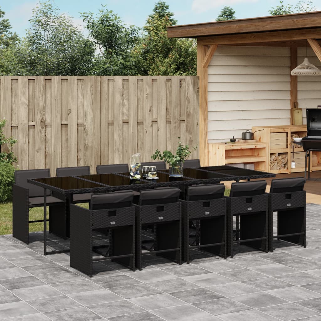 Set da Pranzo da Giardino 11 pz con Cuscini in Polyrattan Nero - homemem39