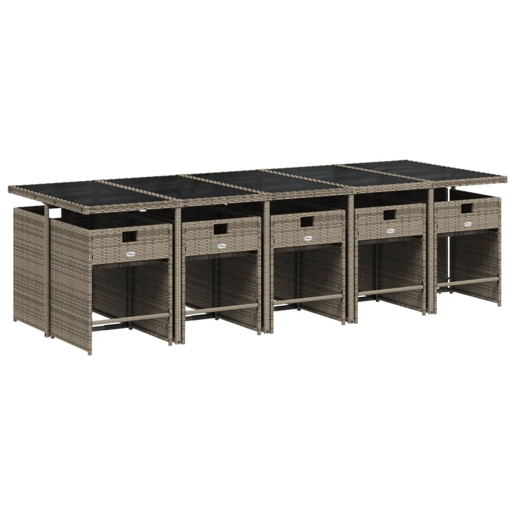 Set da Pranzo da Giardino 11pz con Cuscini in Polyrattan Grigio | homemem39