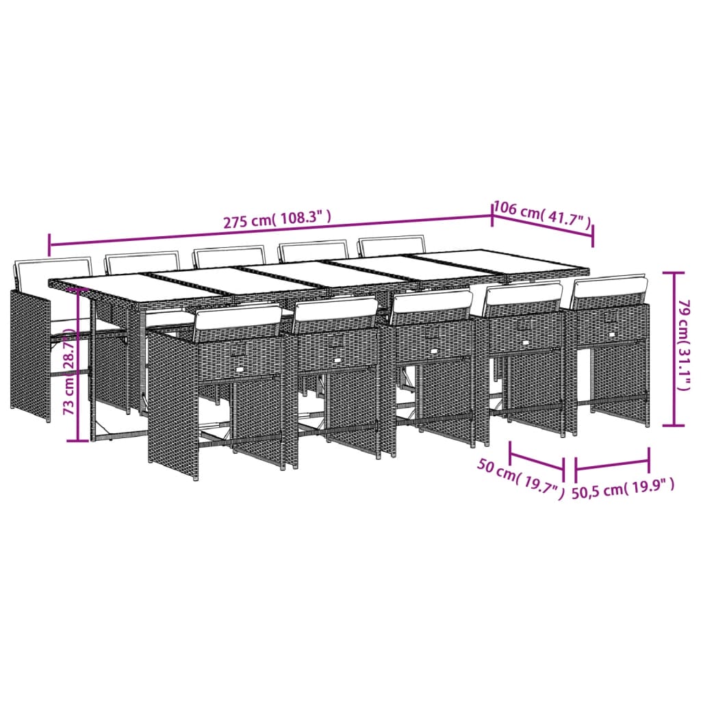 Set da Pranzo da Giardino 11pz con Cuscini in Polyrattan Grigio | homemem39
