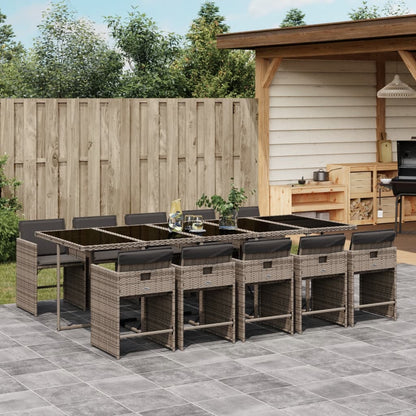 Set da Pranzo da Giardino 11pz con Cuscini in Polyrattan Grigio | homemem39