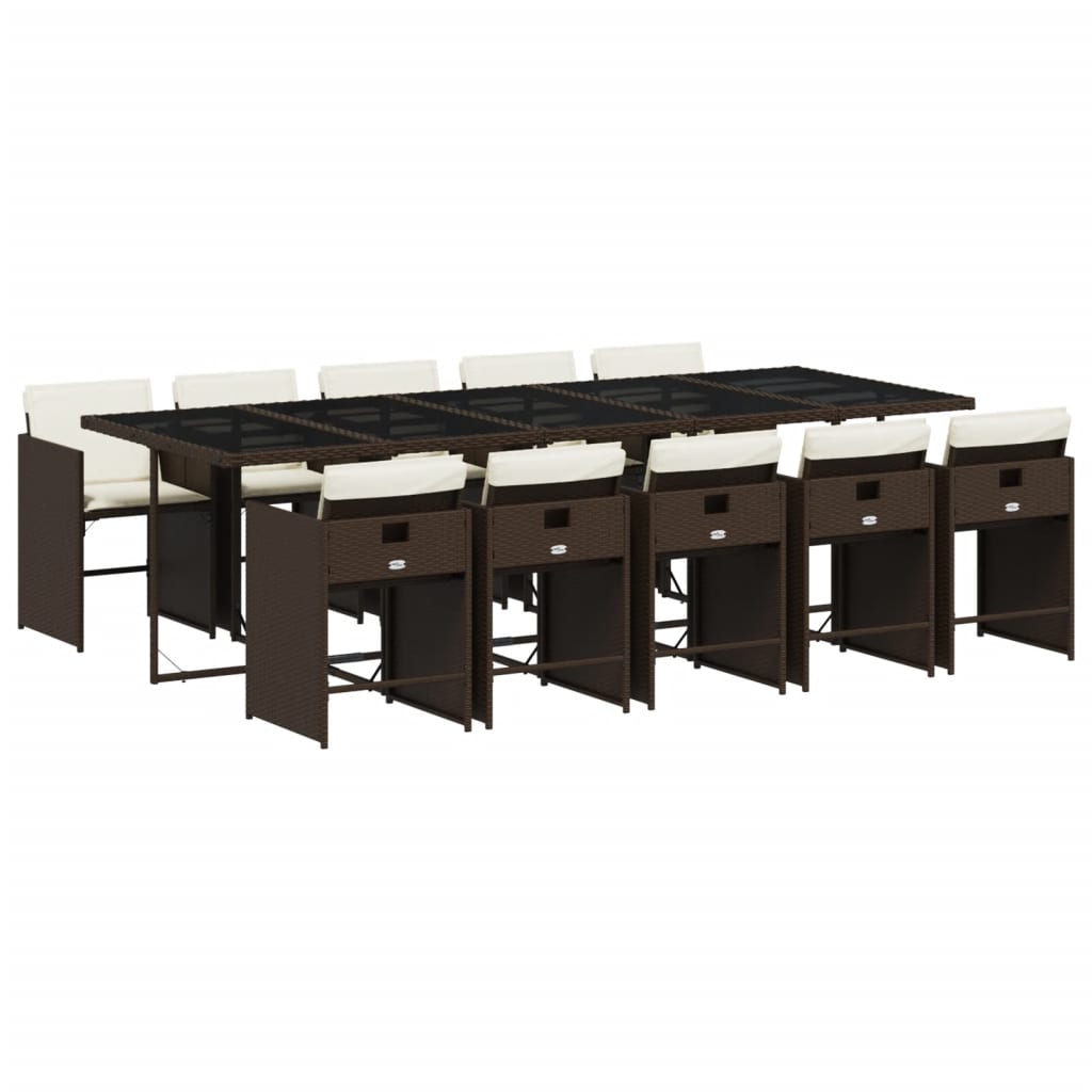 Set da Pranzo da Giardino 11 pz con Cuscini Polyrattan Marrone | homemem39